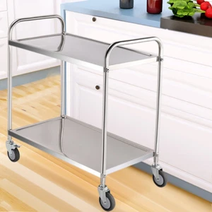 Kitchen Trolley 2 Tier Storage Rack Cart Stainless Steel Salon Serving Wheeled - Picture 1 of 9