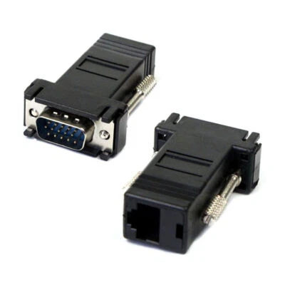 Cablecc 2pcs VGA RGB 15pin Male To LAN CAT5 CAT5e RJ45 Ethernet Female Extender - Image 1 of 4