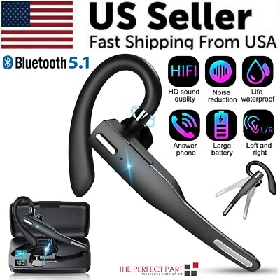 Trucker Wireless Headset Bluetooth 5.1 Earpiece Dual Mic Earbud Noise Cancelling - Image 1 of 4