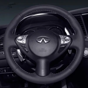 Black Leather Steering Wheel Cover Wrap for Infiniti FX35 QX70 Nissan Juke F15 - Picture 1 of 8