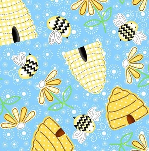 Tela de abejas y colmenas sobre franela azul CÓMODA 1/4 yarda N1030AE-11 - Imagen 1 de 5