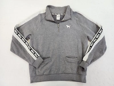 Victoria Secret PINK1/4 zip Size S pullover sweatshirt Spell Out Dog Logo Gray - Изображение 1 из 4