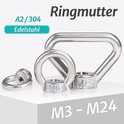 Ringmutter DIN 582 A2 Edelstahl V2A Ring Öse Mutter M3 M4 M5 M6 BIS M24 Kranösen - Bild 1 von 4