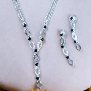 Cookie Lee Austrian Crystal Black Marcasite Necklace Earrings Jewelry Set - Picture 1 of 6