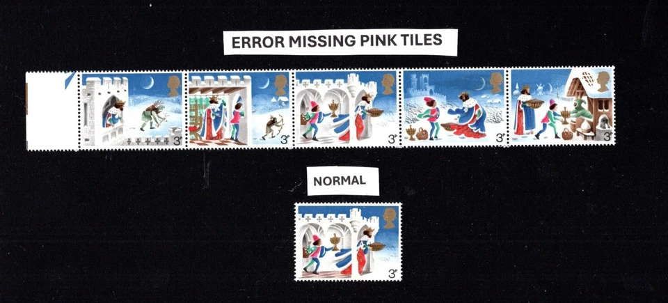 ошибка SG 945 отсутствует лосось розовый цвет на плитки разнообразие 3p 1973 Xmas UM - Изображение 1 из 1