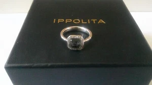 IPPOLITA STELLA 925 STERLING SILVER HEMATITE  DIAMOND PAVE RING Sz 6.5 - Picture 1 of 7