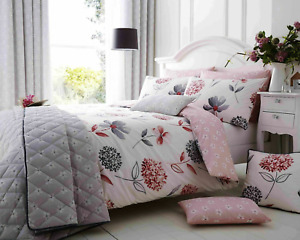 Printed Duvet Set Limited Edition Caroline Floral Pink Grey + Pillowcase: Single