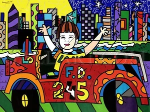 ROMERO BRITTO "LOGAN" 2003 | HUGE ORIGINAL PAINTING ON CANVAS | 60X80" | GALLART - Picture 1 of 3