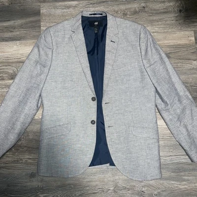 Blazer de lino H&M para hombre 42R gris calce ajustado parches en el codo traje chaqueta abrigo deportivo Foto 1 de 4