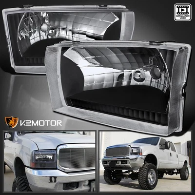 Black Fits 1999-2004 Ford F250 F350 F450 Super Duty Excursion Headlights Lamps — 第 1/4 张图片