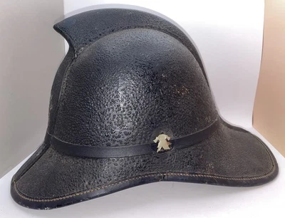 Vintage Leather British Fire Brigade or German Auxiliary Police Helmet Sz 7-1/4 - Image 1 of 4