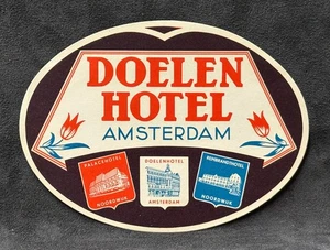 DOELEN HOTEL AMSTERDAM NETHERLANDS TULIP DESIGN~VINTAGE LUGGAGE LABEL - Picture 1 of 2