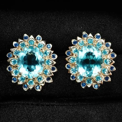 Floral Sea Blue Aquamarine 5.90Ct 925 Sterling Silver Rose Gold Earrings - Image 1 of 4