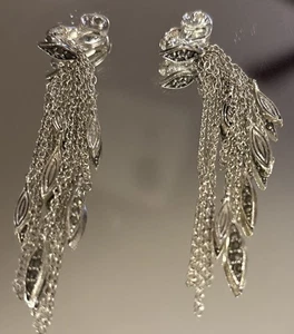 VINTAGE MONET TASSEL DROP CHAIN  EARRINGS MARCASITE CLIP ON SILVER TONE - Picture 1 of 8