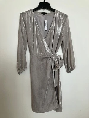 NUEVO CON ETIQUETAS J. Nuevo vestido de fiesta envolvente de terciopelo Crew para mujer talla 6 gris plateado K0145 Foto 1 de 4
