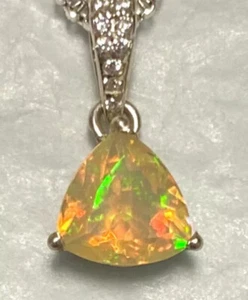 Beautiful Faceted Ethiopian Opal & CZ Pendant 3/4” 925 Sterling Silver🌹WOW! - Picture 1 of 9