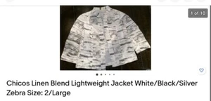 VESTE LÉGÈRE Chicos en lin mélangé blanc/noir/argent/zèbre taille:2 Large - Photo 1/2