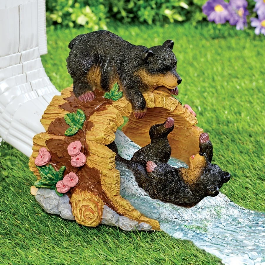 Bear Cubs at Play Gutter Downspout Drain Extension Garden Sculpture Statue - Image 1 of 1