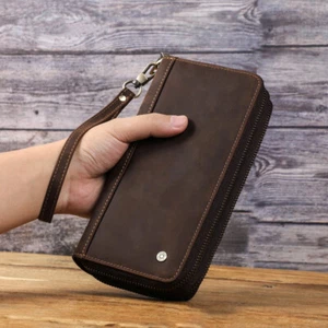 Genuine Leather Men's Wallet Clutch Bag Multi Card Holder Long Wallets Purse Bag - Picture 1 of 16