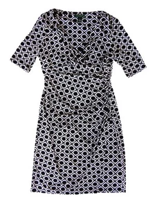 Ralph Lauren Women's New Designer Black White Pattern Dress - Size 12 - Picture 1 of 13