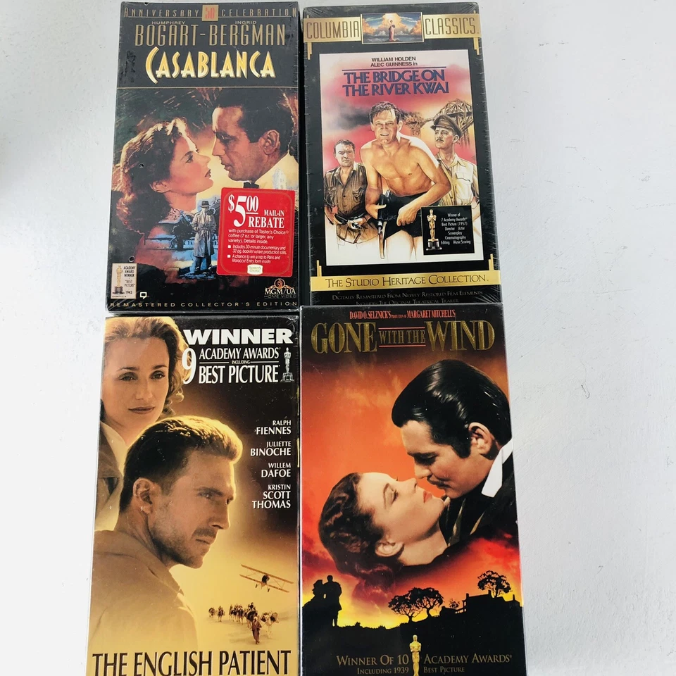 Classic Movie Lot (4) VHS Casablanca-Gone With The Wind-The English Patient NEW - Image 1 of 4