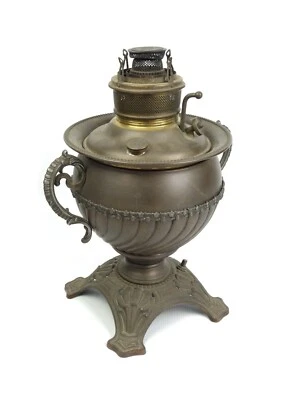 Antique Miller The Juno Parlor Banquet Center Draft Oil Lamp w/ Handles Floral - Image 1 of 4