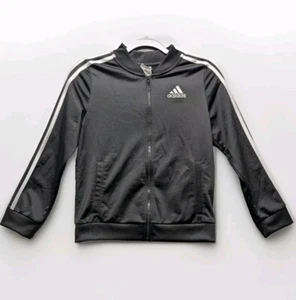 Adidas Jacket Girls Sz L 14 Youth Black & White Stripe Athletic Lightweight - Picture 1 of 12
