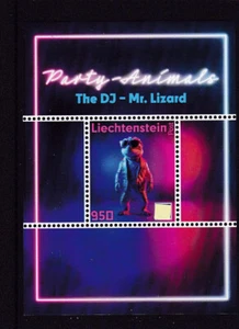 Liechtenstein 2025 - Briefmarke Party Animals # 2 / The DJ - Mr.Lizard-Violet ** - Picture 1 of 3
