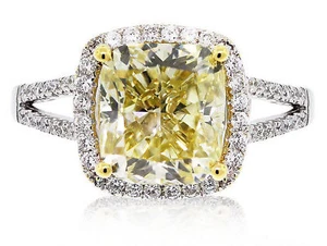GIA 2.60 Carat Fancy Yellow Cushion Cut Diamond Engagement Ring 18k White Gold - Picture 1 of 3