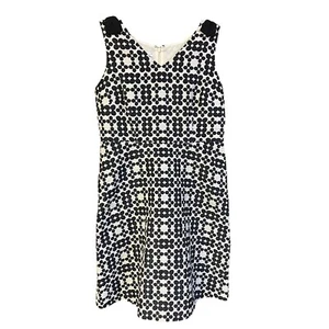 RSVP by Talbots White Navy Blue Floral Jaccard Sleeveless Dress Womens 10p Lined - Picture 1 of 6