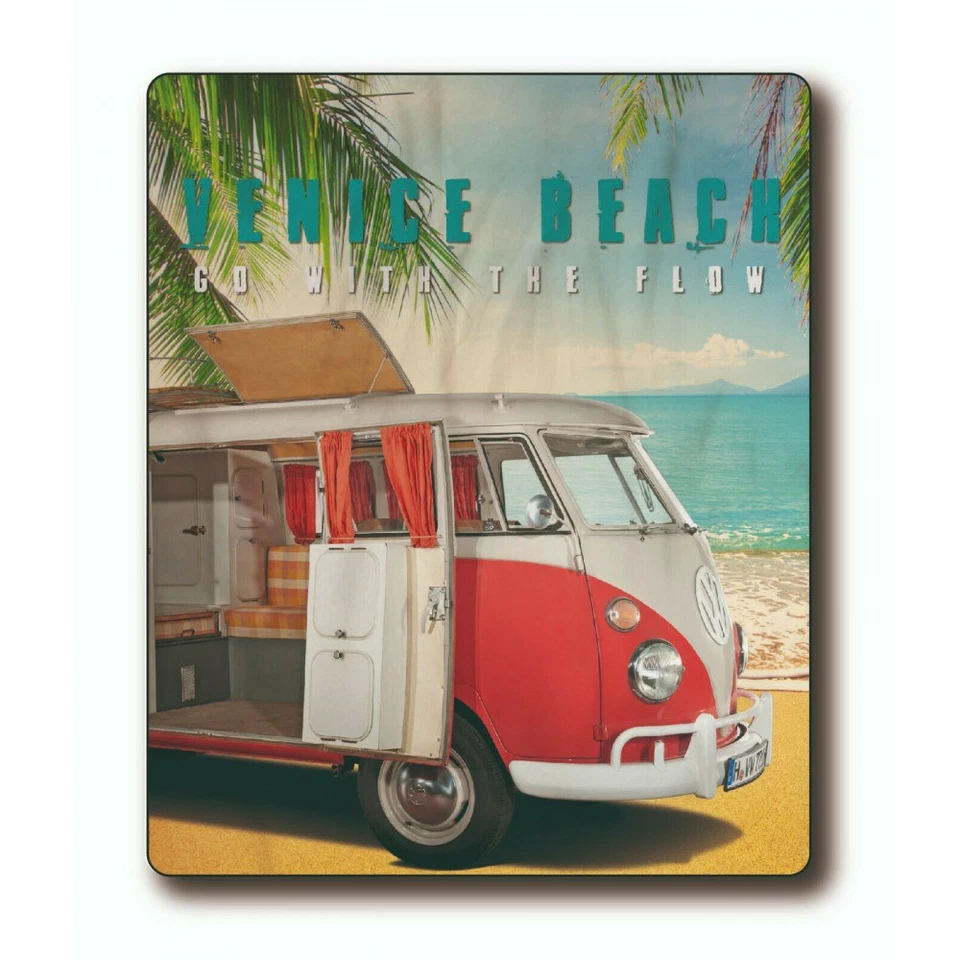 VW VOLKSWAGEN  Decke Picknick Fleece 130 x 170 cm Venice Beach Bulli Bus Camper - Bild 1 von 1