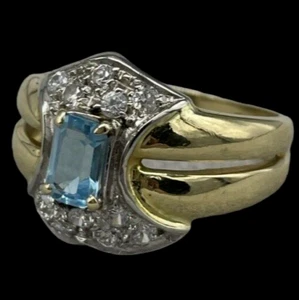 Anillo Mujer Oro Amarillo 18kt Quilates 750 Nuevo Circonitas Brillantes Con Aqua - Imagen 1 de 16