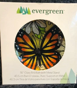 Monarch Butterfly Glass 16" Bird Bath with 18" Stand, Evergreen #2GB6884 - Picture 1 of 6