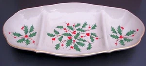Lenox Holiday Sectioned Server 14" Holly Berry Pattern Gold Trim ~ NIB - Picture 1 of 5