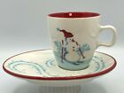 Starbucks Cup & Underplate Holiday 2007 Penguin On Skis Blue & Red  6 Oz 