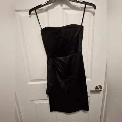 White House Black Market Size 00 Black Satin Elegant Sheath Cocktail Dress - Image 1 of 4