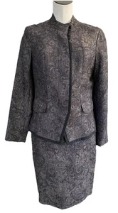 Coldwater Creek Damen 6 braun Blumen Brokat Knopf Jacke Bleistiftrock Anzug U - Bild 1 von 11