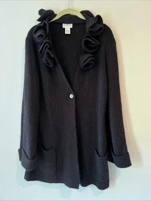 Soft Surroundings Black Alpaca Wool La Vie En Rose Ruffle Sweater Cardigan XL - Image 1 of 4