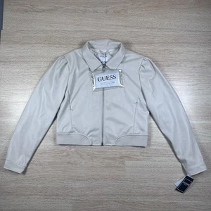 New Guess Moto Jacket Women Faux Leather Size Large White Long Sleeve - Picture 1 of 9