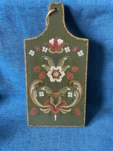 Rosemaling Floral Künstler signiert handbemalt 12" Holz Schneidebrett grün 1978 - Bild 1 von 4