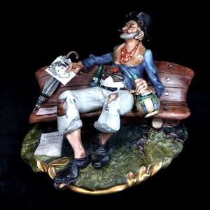 Capodimonte Figurine Old Man on Bench –6.7" Vintage Italian Ceramic Sculpture - Picture 1 of 24