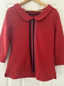 Boden Sarah Ottoman True Red Boat Neck Peter Pan Stripe Back Retro Top 8 UK 12 - Picture 1 of 6