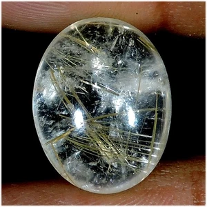 14.50 Carat Genuine Gold Needle Rutile Quartz Oval Cabochon Loose Gemstone - Picture 1 of 2