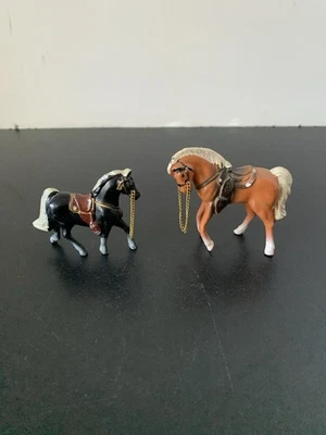 2 Painted Metal Toy Horses W/chain And Saddle Made in Japan - Image 1 of 4