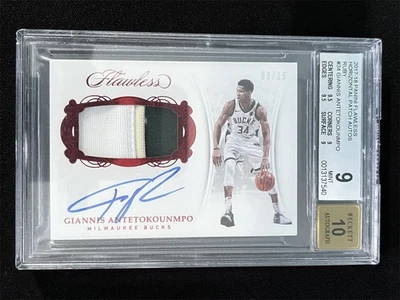 2017-18 Flawless Giannis Antetokounmpo Ruby Horizontal Patch Auto /15 BGS 9/10 - Image 1 of 2