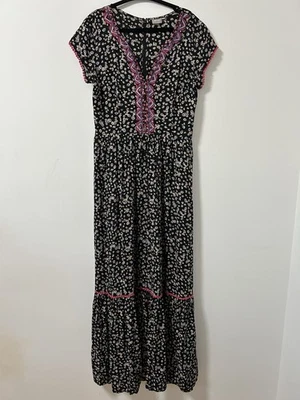 Eshakti Floral Maxi Dress Tiered Rayon Embroidery Boho Tiered Size L/12 *READ* - Image 1 of 4
