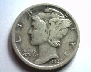 Moneda de diez centavos de mercurio 1925-D muy fina en muy buen estado bonita moneda original bobs monedas envío rápido - Imagen 1 de 2