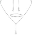 Sparkling Silver Bridal Jewelry Set - Necklace, Bracelet, And Earrings For Bride
