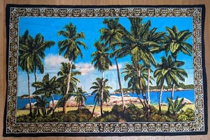 VTG tiki bar Hawaiian Wall Tapestry Tropical Palm Trees 70's Cotton 38" x 58" - Picture 1 of 5