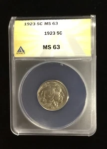 1923 5C BUFFALO NICKEL MS 63 ANACS - Picture 1 of 4